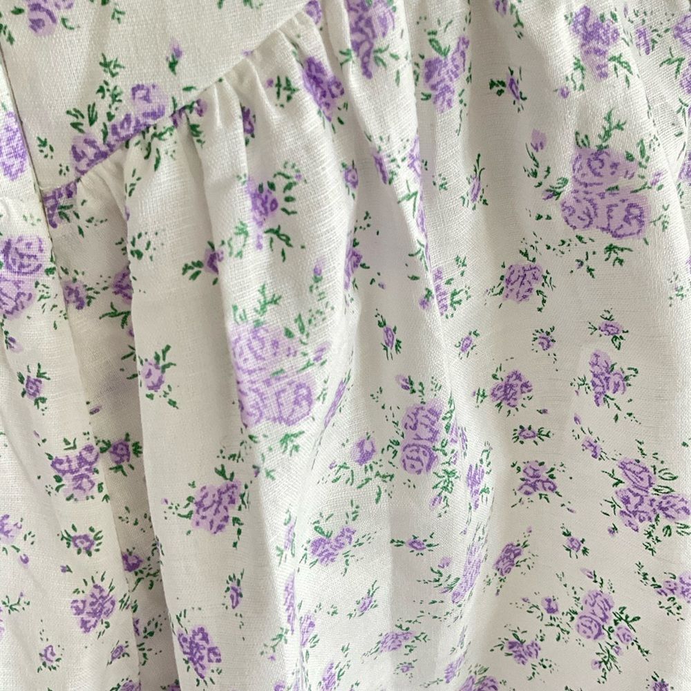 Linen Blend Olivaceous Floral Mini Dress L - Picture 8 of 11